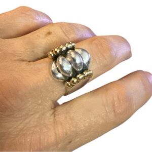 LAGOS Vintage Caviar fluted dome ring sterling silver 18K yellow gold size 7.5